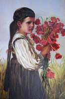 Young Girl with Red Flowers