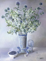 White Snapdragons and Blue Thistle