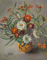 Fall Flowers in Brown Pottery